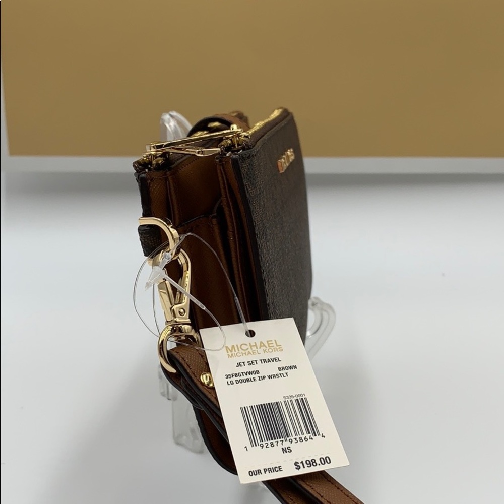 MICHAEL KORS LG DOUBLE ZIP WRISTLET BROWN - Picture 4 of 16